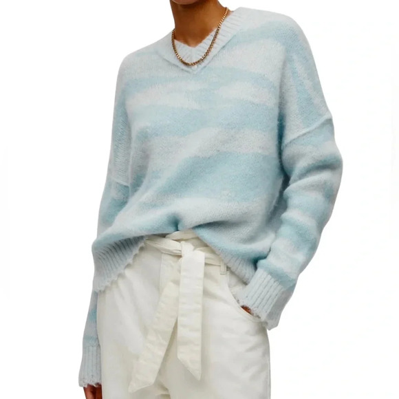 All Saints Sweaters - AllSaints Alpaca Wool Women's Tiga Abstract Stripe V-Neck Sweater Blue XS NWT